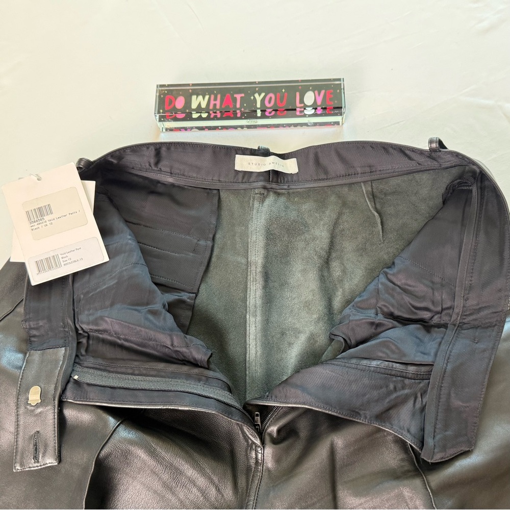 Studio Amelia/BLK/Sheep Leather Wide Leg Pants/8(10)/Minimalist/Quiet Luxury - Picture 2 of 13